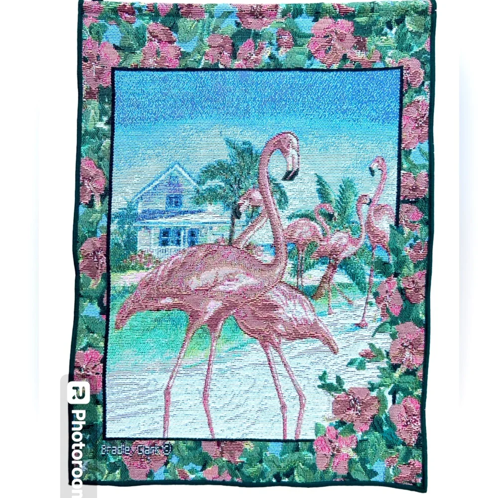 Pink Flamingo Beach House Retreat Tapestry Wall Hanging ~ Artist Bradley Clark - Picture 2 of 5